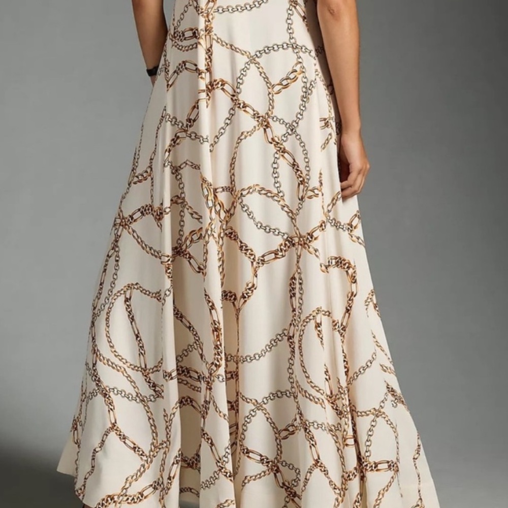Maeve Anthropologie Printed Chain Maxi Shirt Dress White Short Bell Sleeves - Picture 4 of 6